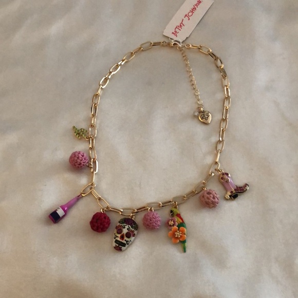 Betsey Johnson Gold Tone Paper Clip Charm Necklace Cactus, Skull, Boot NWT - Picture 12 of 16